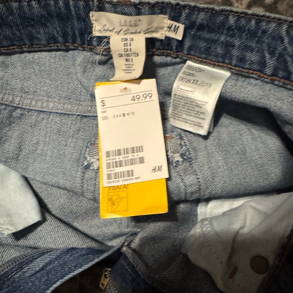 H&M L.O.G.G. floral distressed embroidered high-waist mom jeans  sz 8 new - Picture 4 of 4